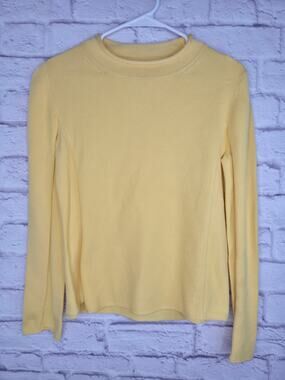Coldwater Creek Butter Yellow Cotton Mock Neck Sweater Top Waffle Knit Womens XS